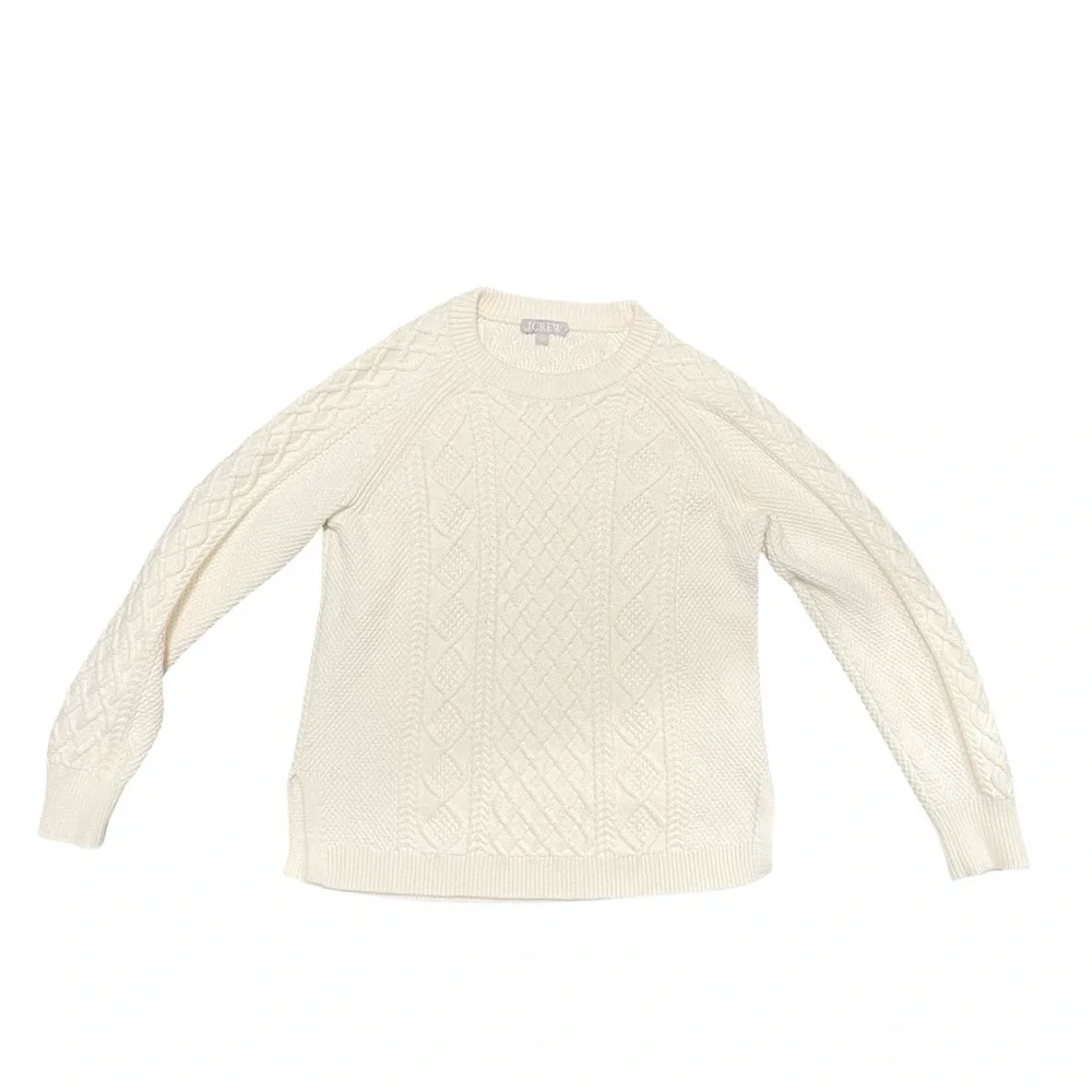 J. Crew 100% Cotton Cream Fisherman Crewneck‎ Sweater Size S